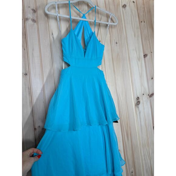 NWT Lulus Tier and Now Blue Tie-Back Tiered Maxi Dress Dance Gala Wedding Sz XXS - Picture 4 of 8